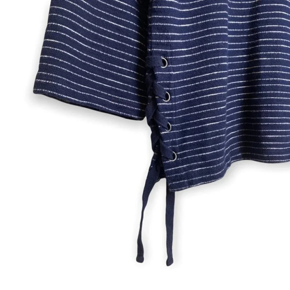 Madewell Navy Blue  Striped Top with Lace Up Sides - Picture 5 of 8